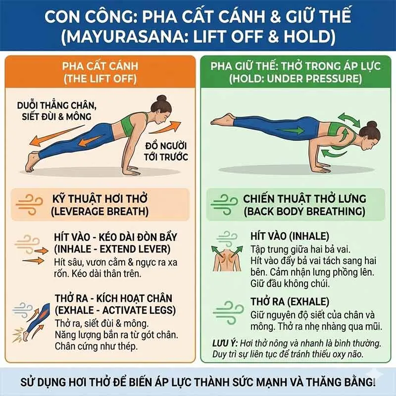cách giữ hơi thở khi tập tư thế con công