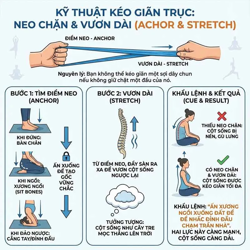 Kỹ thuật kéo giãn trục trong tập luyện yoga