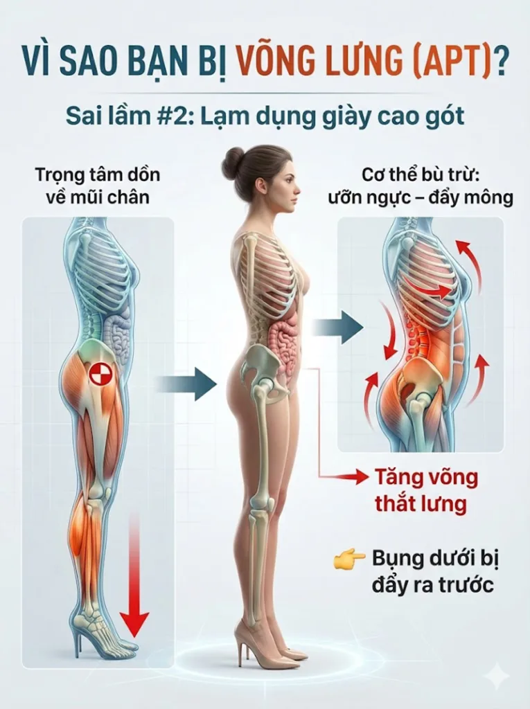 Lạm dụng giày cao gót là nguyên nhân dẫn tới võng lưng