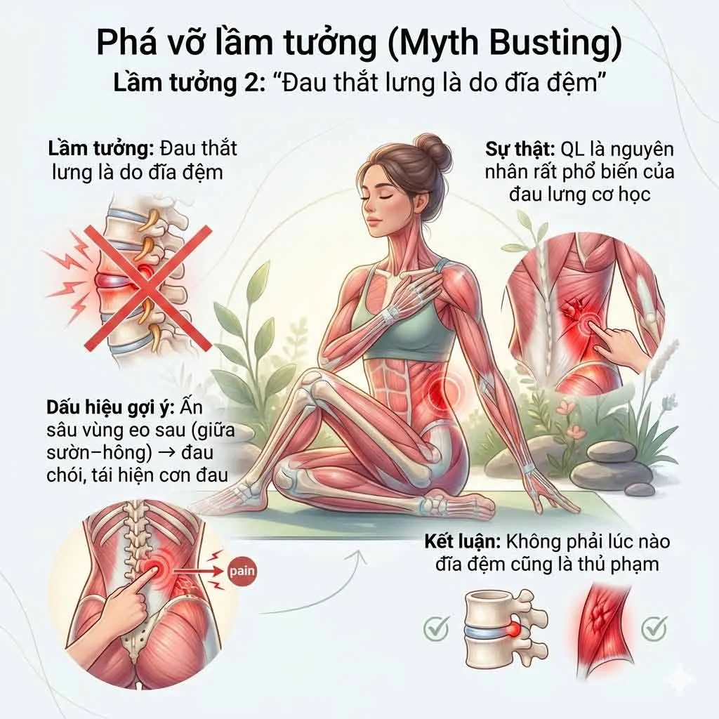 Lầm tưởng 2: "Đau thắt lưng chắc chắn là do đĩa đệm"