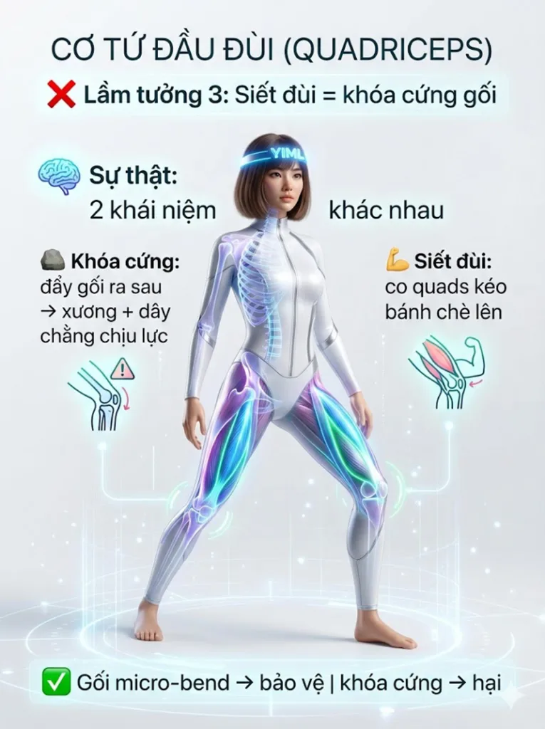 các hiểu lầm về cơ tứ đầu đùi Siết đùi là khóa cứng đầu gối