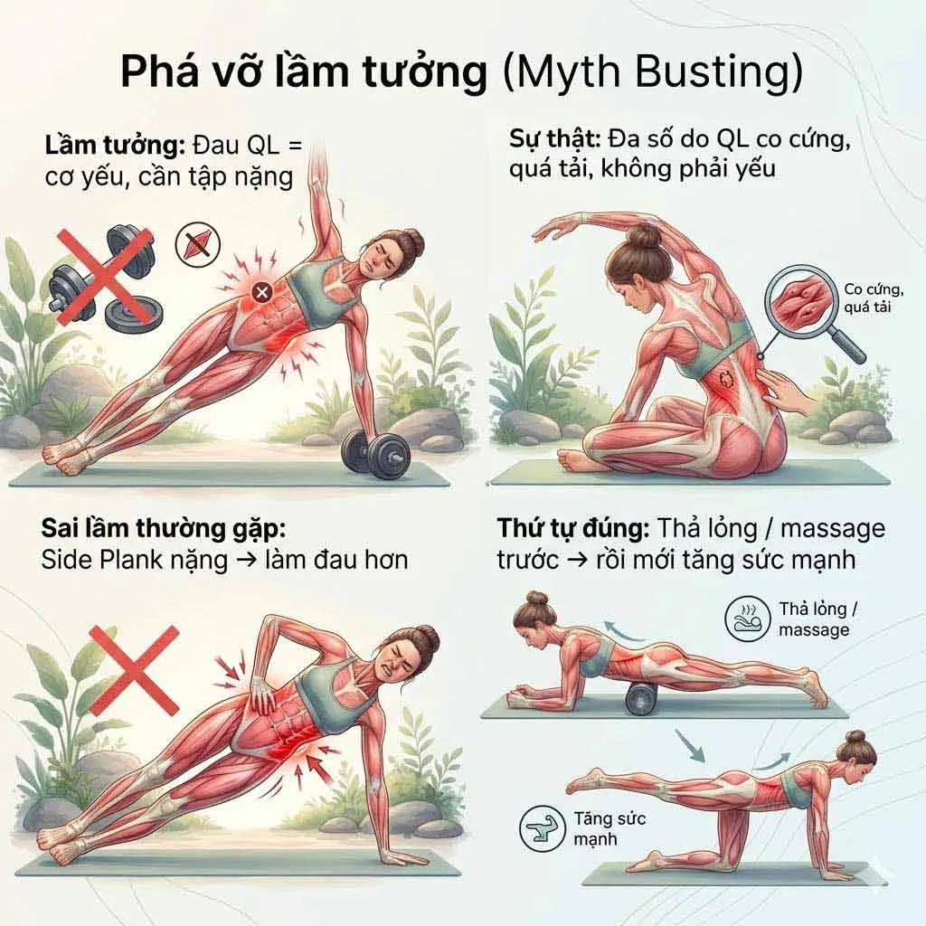 Lầm tưởng 1: "Đau QL là do cơ yếu, cần tập cho nó khỏe lên"