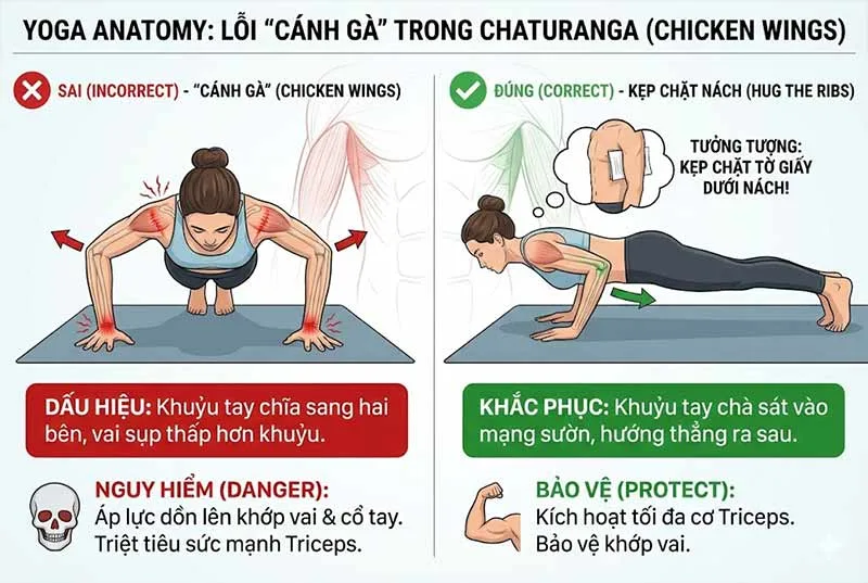 lỗi cánh gà trong tư thế chaturanga