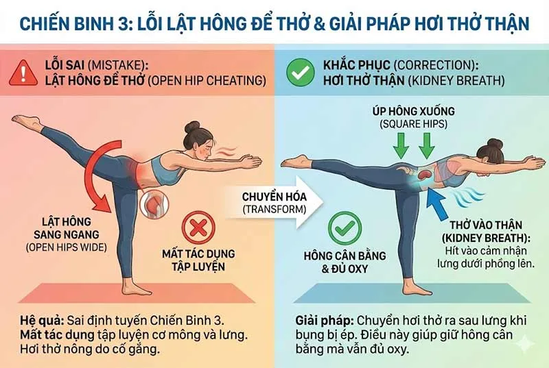 cách dùng hơi thở để điều chỉnh lỗi lật hông tư thế chiến binh 3