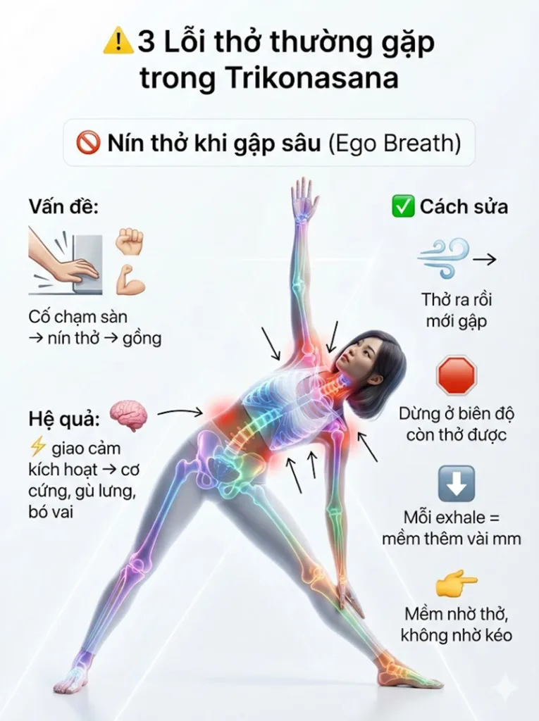 Lỗi Nín thở khi cố gắng gập sâu khi thực hiện tư thế tam giác