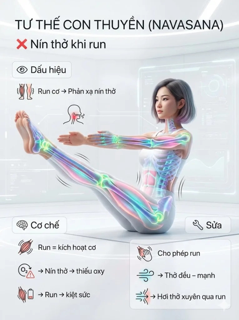 Lỗi sai: Nín thở để chống lại cơn run (Tremors) tư thế con thuyền