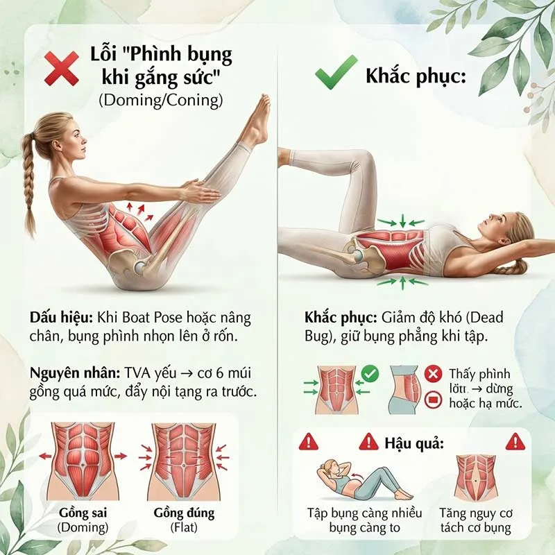 Lỗi "Phình bụng khi gắng sức" khi tập cơ ngang bụng