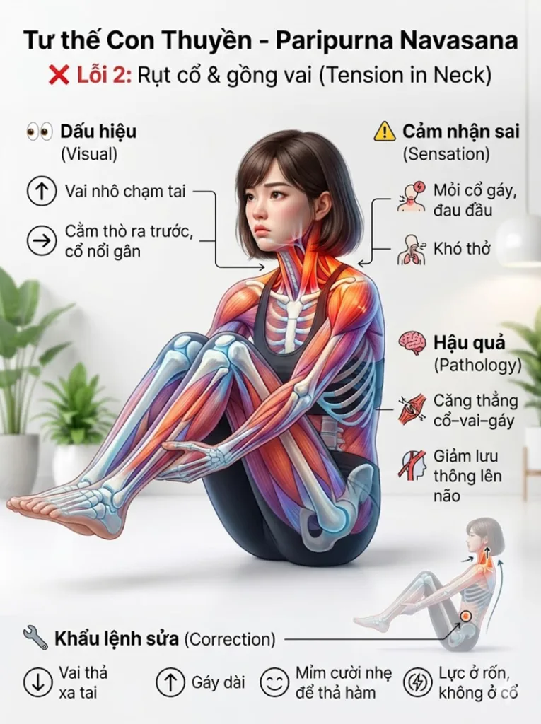 Rụt cổ & Gồng vai (Tension in Neck) (Rounding the Back) tư thế con thuyền