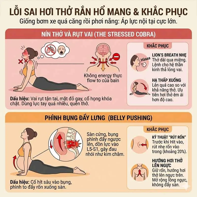 lỗi sai về hơi thở trong tư thế rắn hổ mang và cách khắc phục