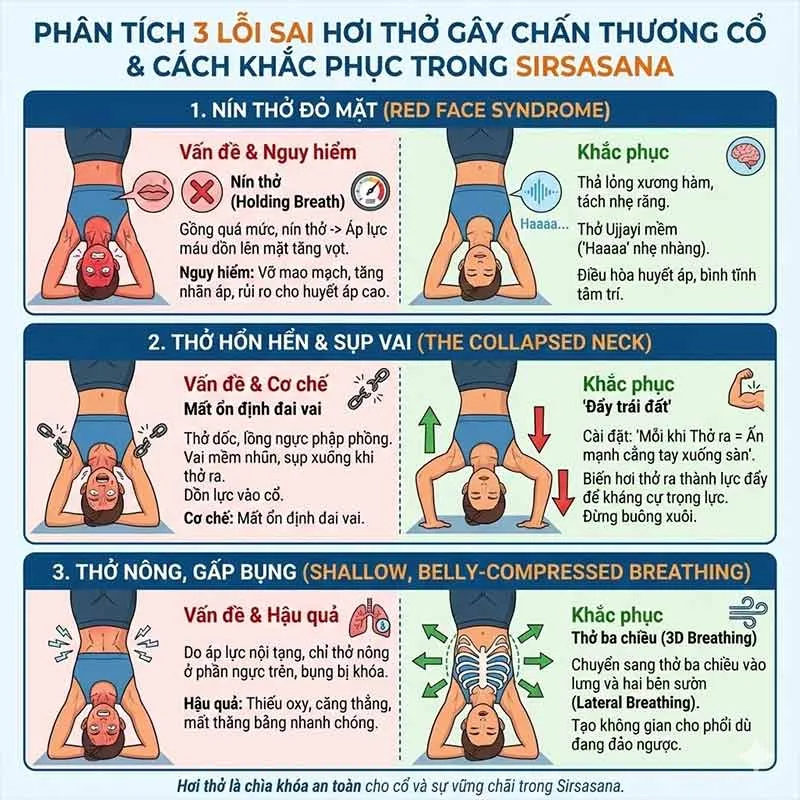 các lỗi sai về hơi thở có thể dẫn tới chấn thương trong tư thế trồng chuối