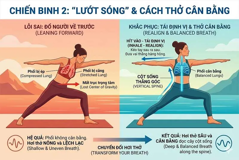 các sai lầm trong hơi thở khi thực hành tư thế chiến binh 2