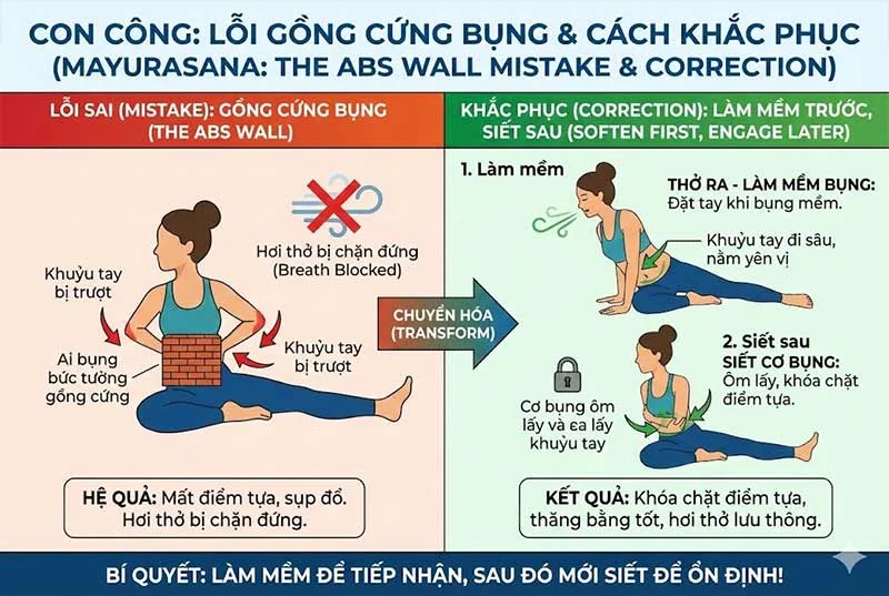 lỗi gồng bụng và nín thở trong tư thế con công