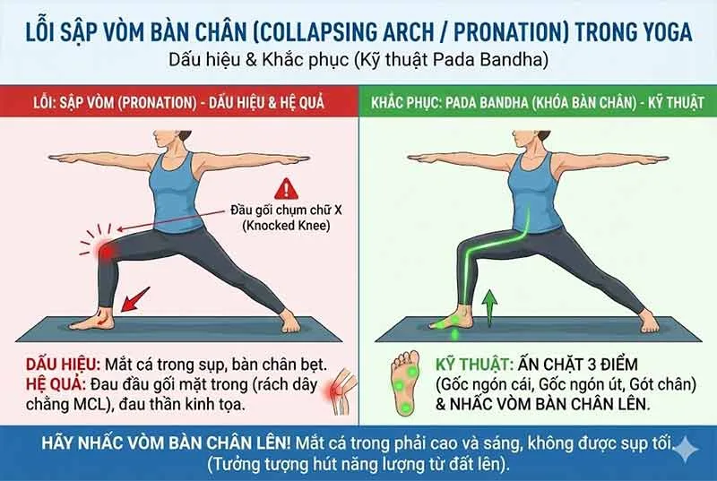 lỗi sập vòm bàn chân trong yoga