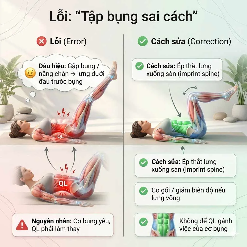 Lỗi "Tập bụng sai cách" khi tập cho cơ vuông thắt lưng QL