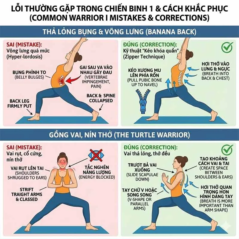 các lỗi sai về hơi thở trong tư thế chiến binh 1