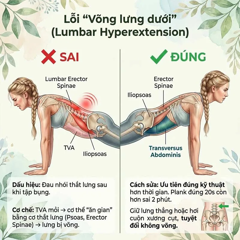 Lỗi "Võng lưng dưới" (Lumbar Hyperextension) khi tập bụng
