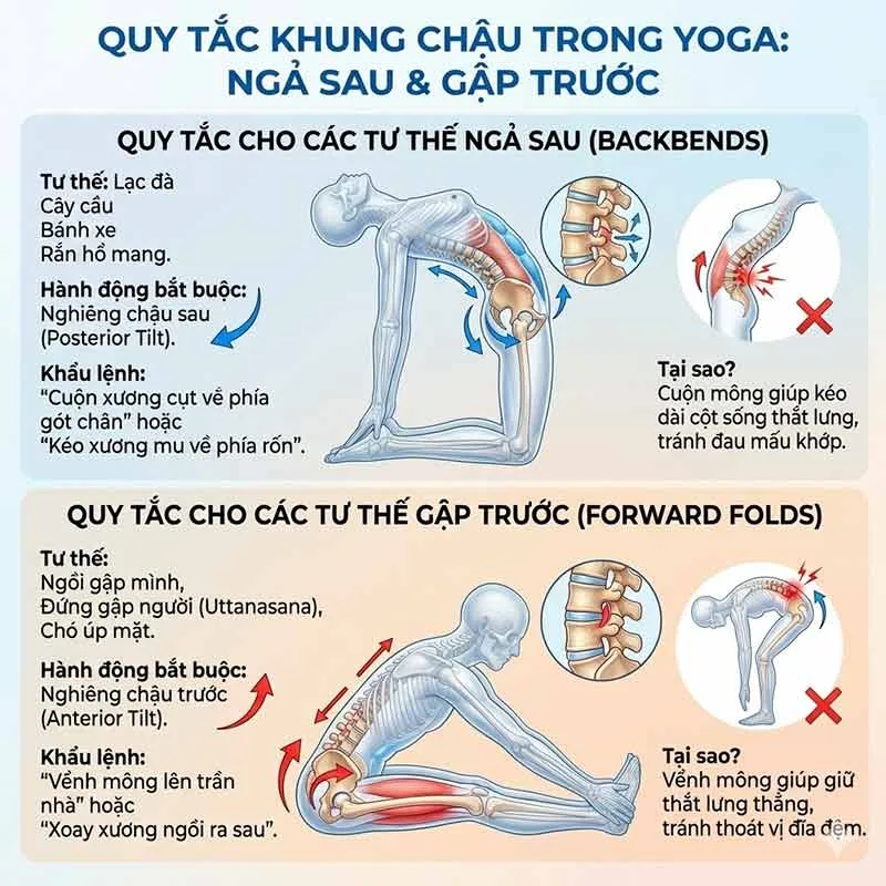 quy tắc nghiêng xương chậu cho các tư thế ngả sau và gập trước