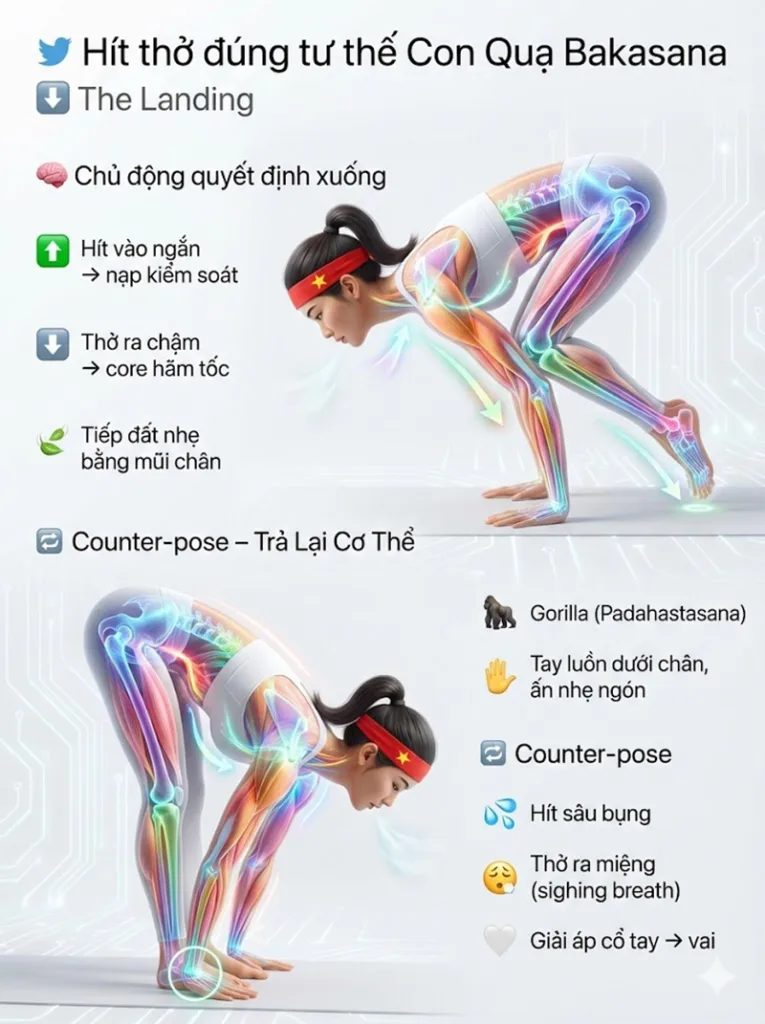 Quy trình thoát thế và tác dụng của hơi thở tư thế con quạ