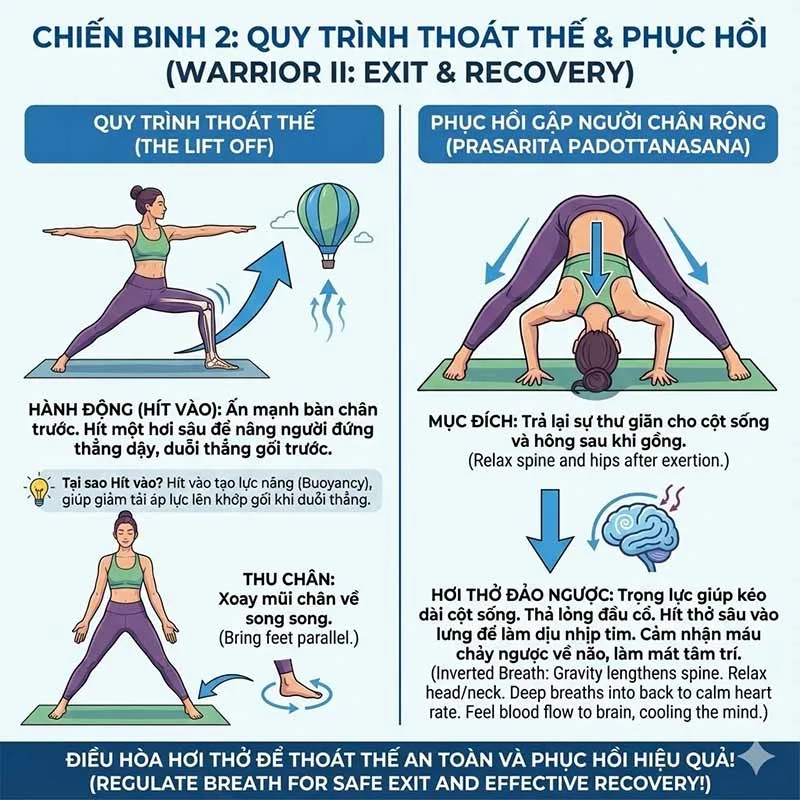 quy trình thoát thế, phục hồi và hơi thở trong tư thế chiến binh 2