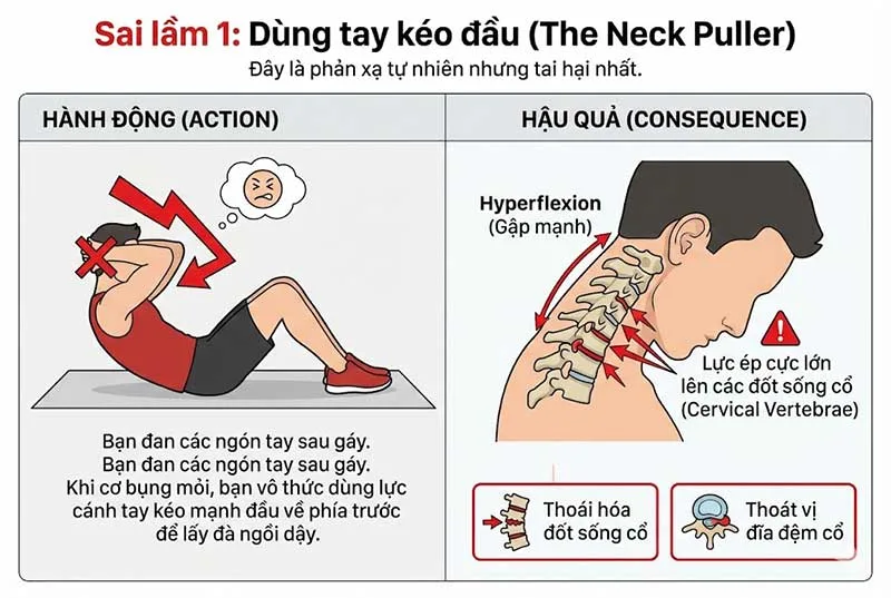 tại sao gập bụng lại đau cơ cổ