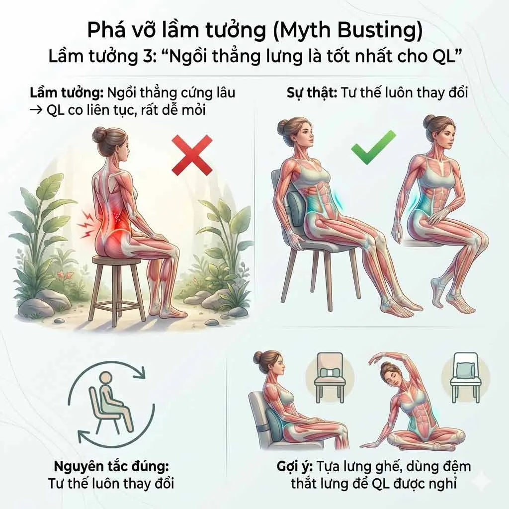 Lầm tưởng 3: "Ngồi thẳng lưng là tốt nhất cho QL"