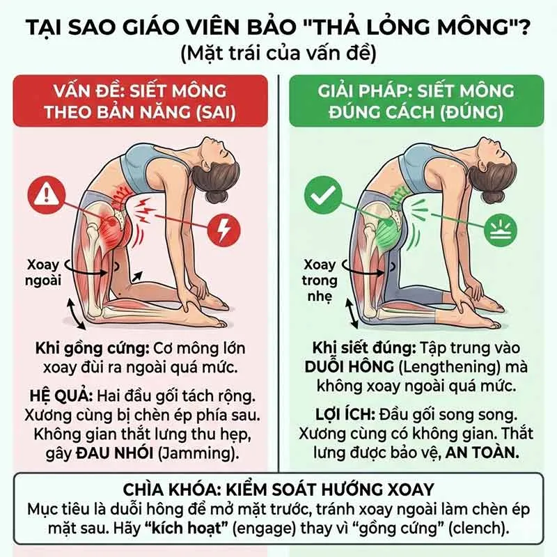 tại sao không nên thả lỏng cơ mông trong backbend