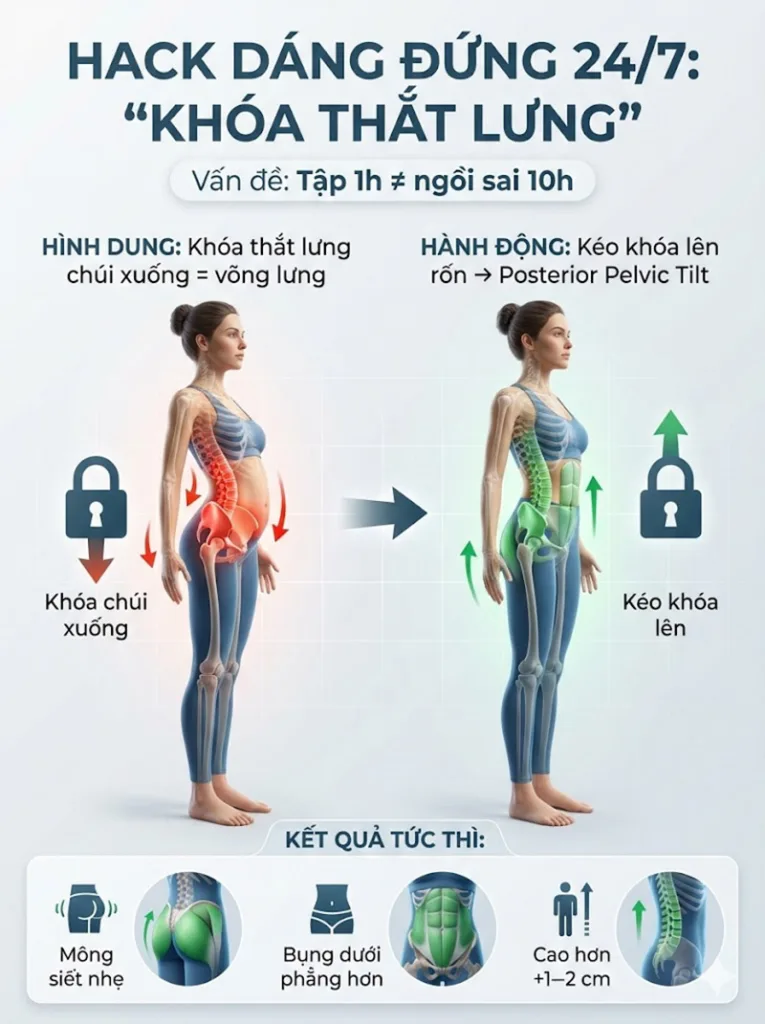 mẹo chỉnh sửa dáng đứng để cải thiện tình trạng võng lưng