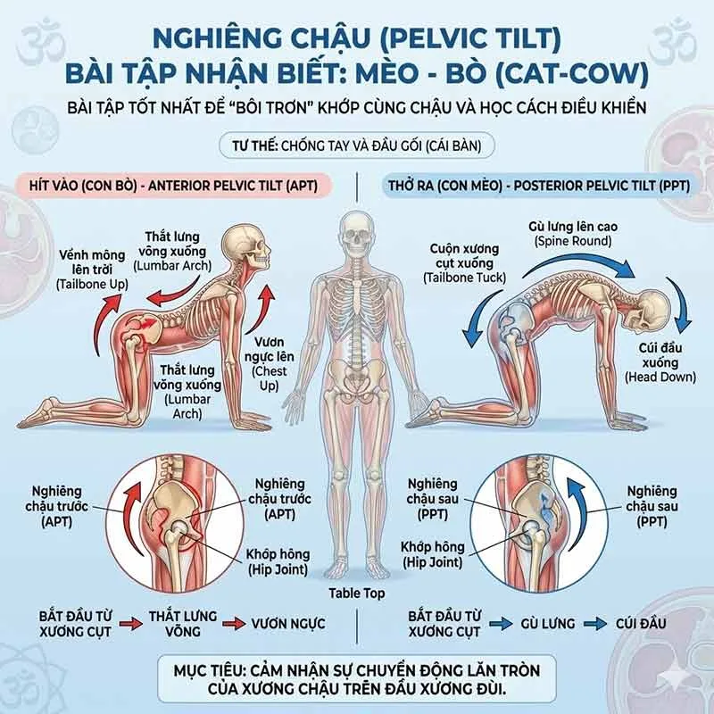 bài tập mèo bò giúp bạn cảm nhận xương chậu