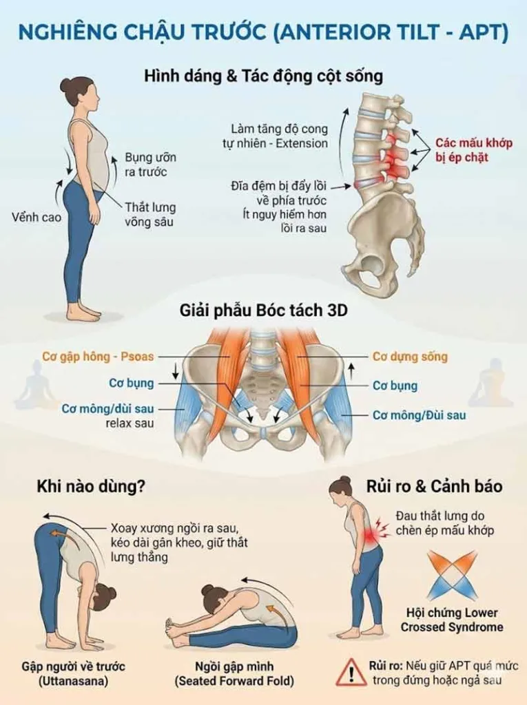 tác động của nghiêng chậu trước lên cột sống thắt lưng