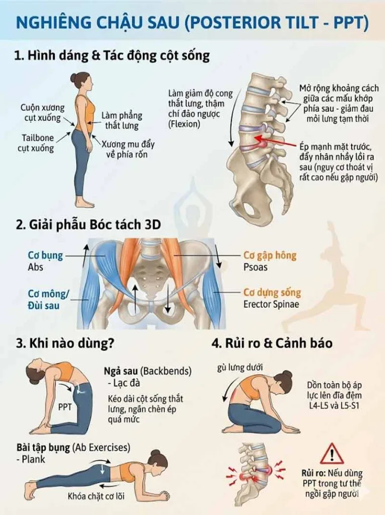 tác động của nghiêng chậu sau lên cột sống thắt lưng