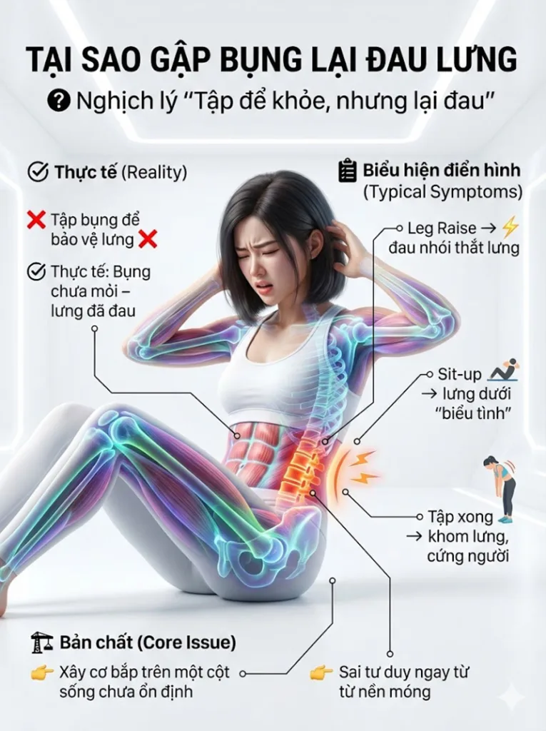 Tại sao tập bụng lại đau lưng