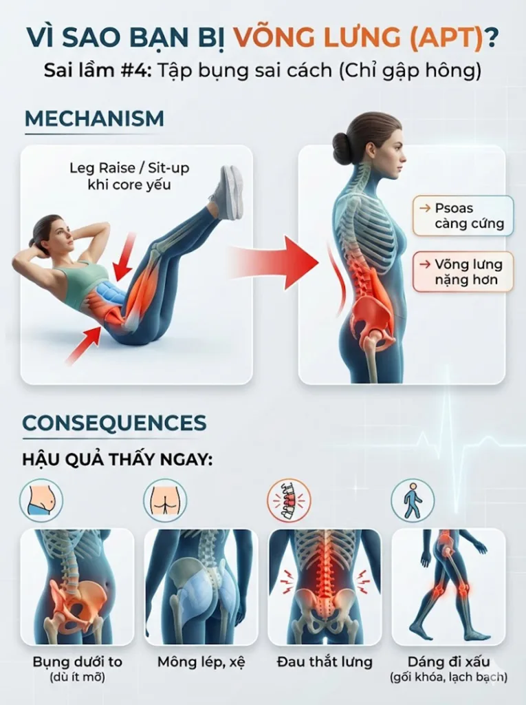 Tập bụng sai cách là nguyên nhân dẫn tới võng lưng