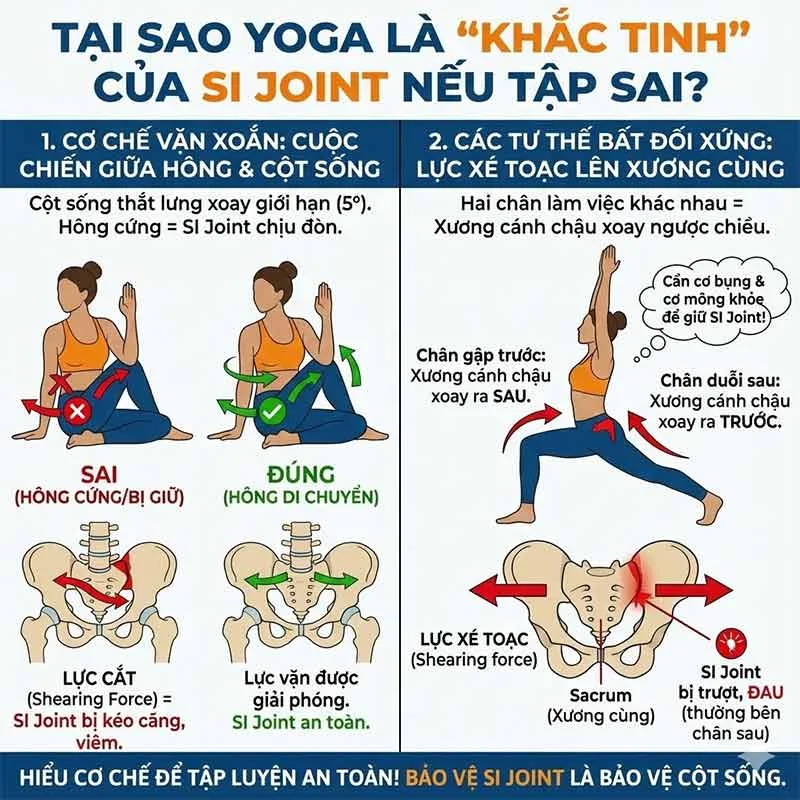 tại sao các tư thế yoga rất dễ gây chấn thương với khớp cùng chậu