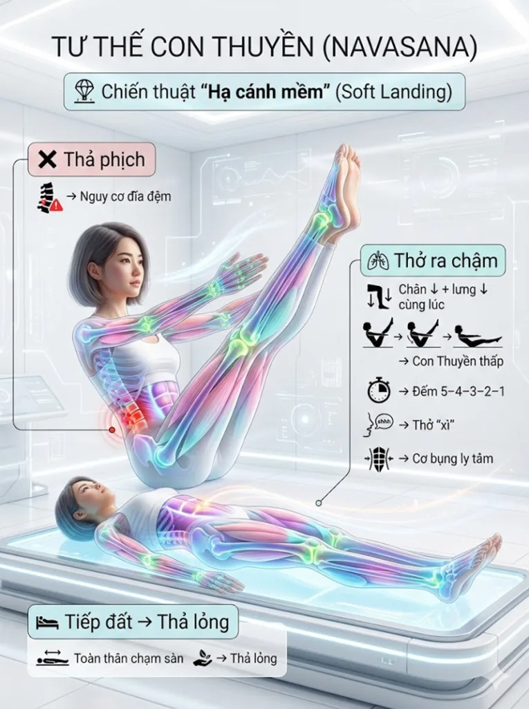 Chiến thuật "Hạ cánh mềm" (Soft Landing) bằng hơi thở tư thế con thuyền