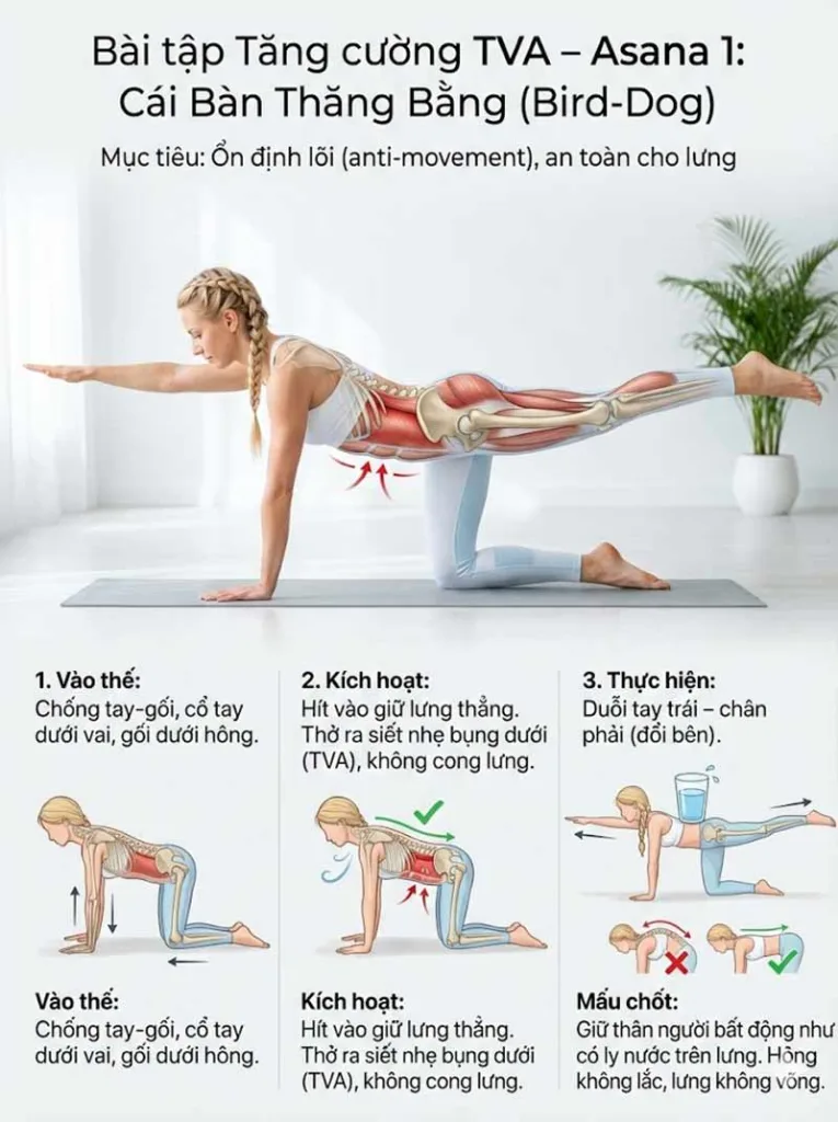 Cái bàn thăng bằng (Bird-Dog tốt cho cơ ngang bụng TVA