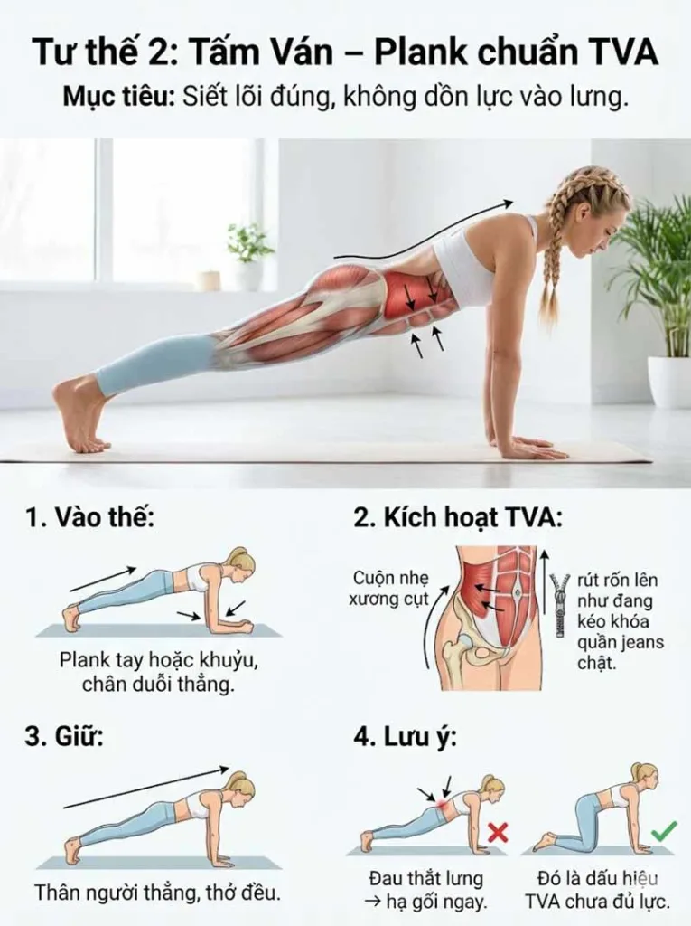 Tư thế Tấm Ván (Plank (Bird-Dog tốt cho cơ ngang bụng TVA