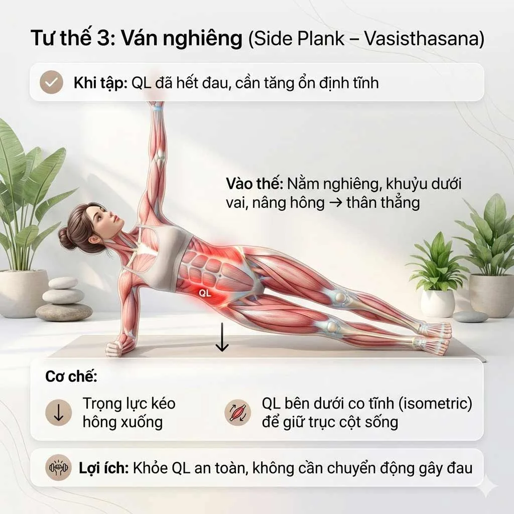 Bài tập Tăng cường: Ván Nghiêng (Side Plank - Vasisthasana) cho cơ vuông thắt lưng QL