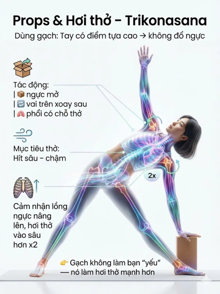 Hít thở khi dùng gạch Yoga với tư thế tam giác