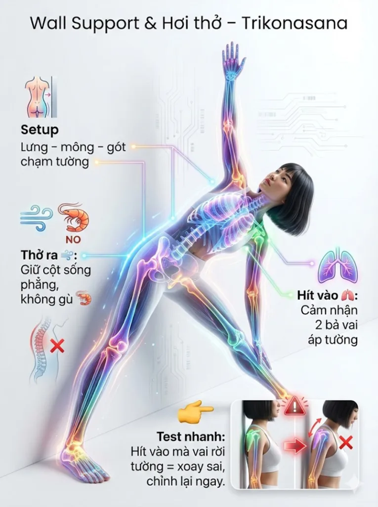hít thở dựa tường là bài tập tuyệt vời để chỉnh sửa định tuyến để cai thiện tư thế tam giác
