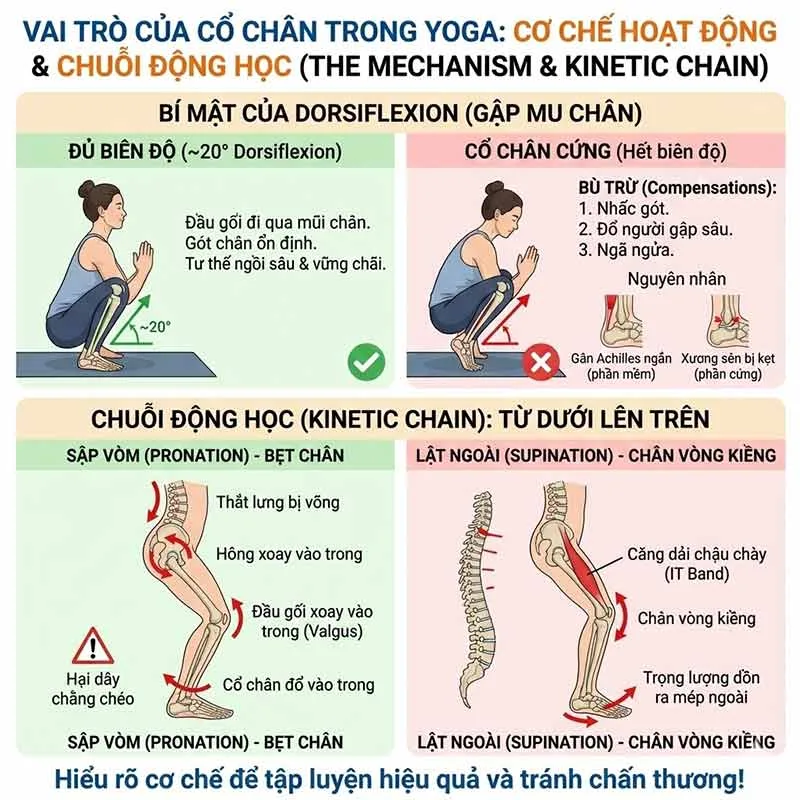cơ chế hoạt động của khớp cổ chân trong yoga