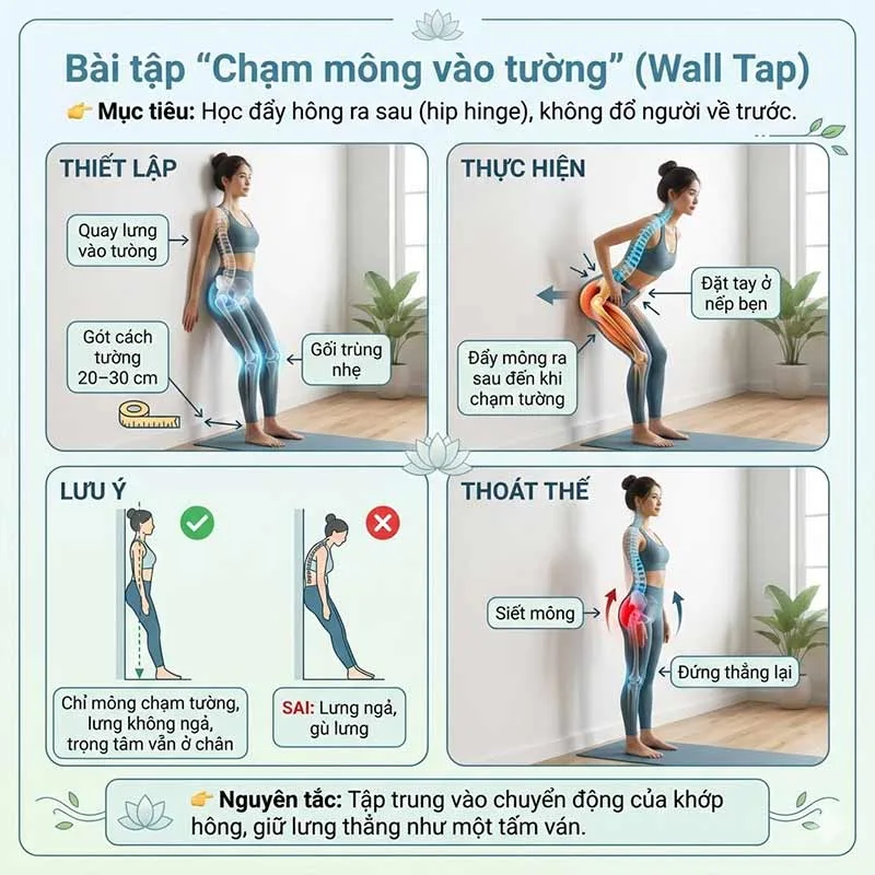 Bài tập Chạm mông vào tường giúp bạn làm chủ hip hinge