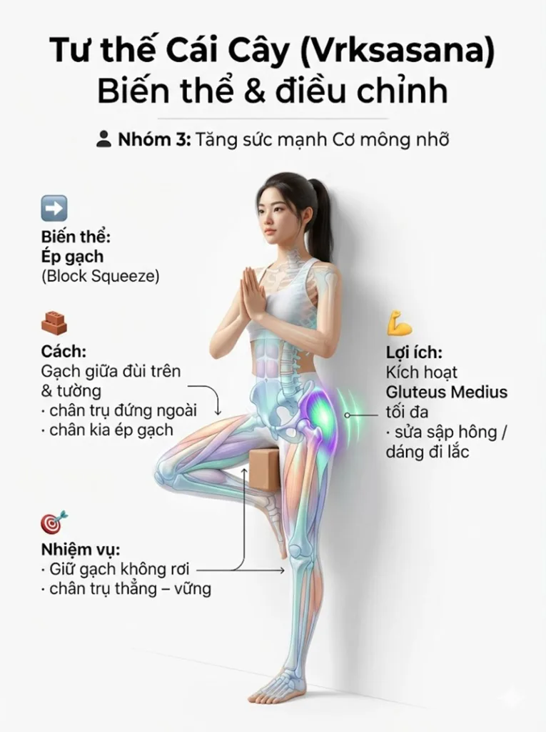 Biến thể và điều chỉnh tư thế cái cây cho Người muốn tăng cường sức mạnh Cơ mông nhỡ (Gluteus Medius)