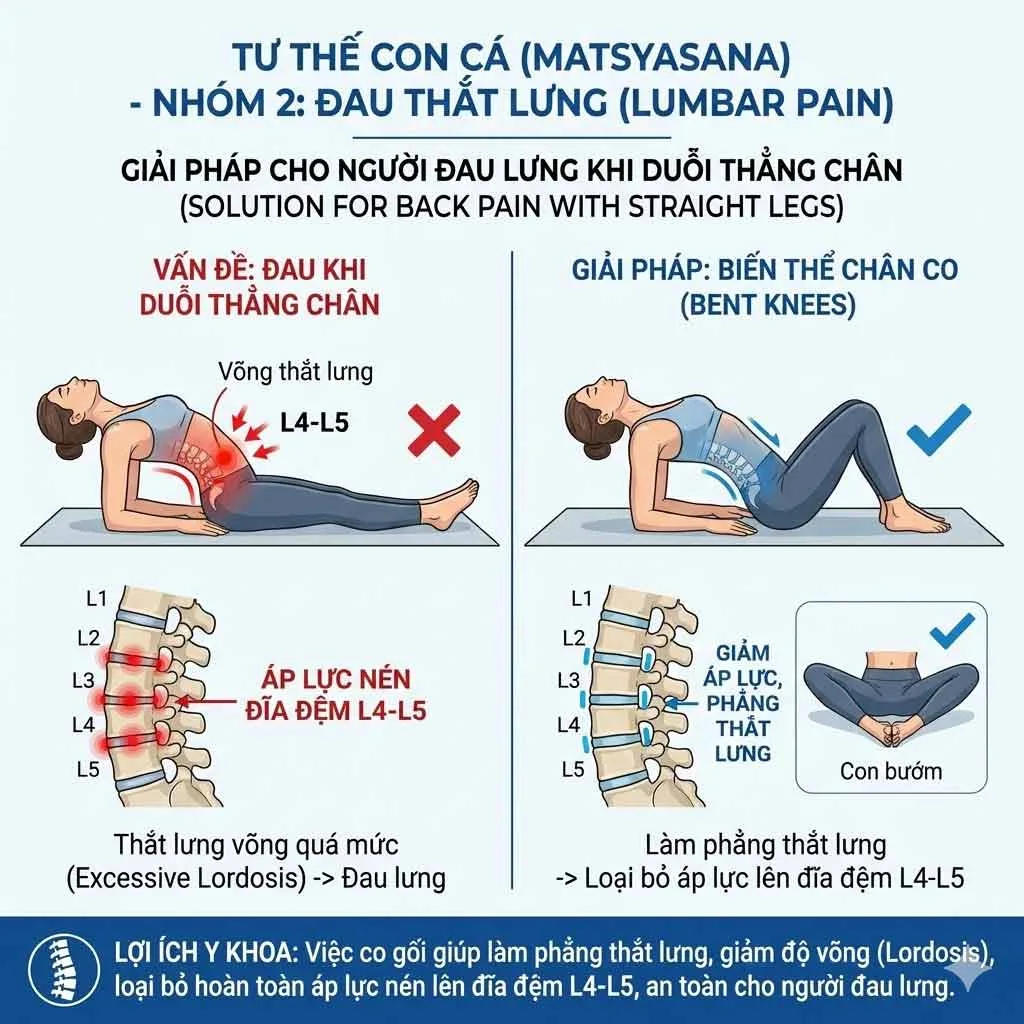 biến thể tư thế con cá cho người Đau thắt lưng