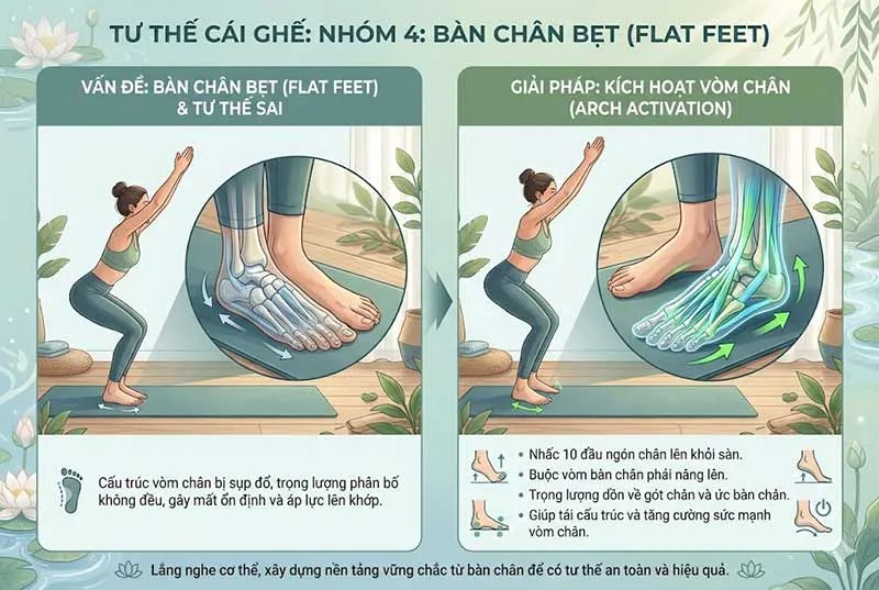 biến thể tư thế cái ghế cho nhóm người Bàn chân bẹt (Flat Feet)