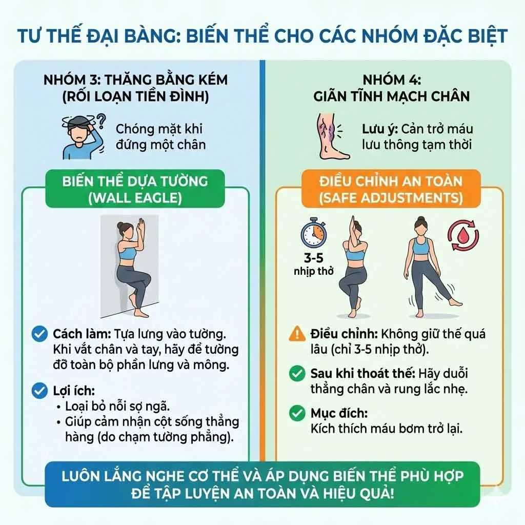 biến thể tư thế đại bàng cho nhóm Thăng bằng kém (Rối loạn tiền đình)