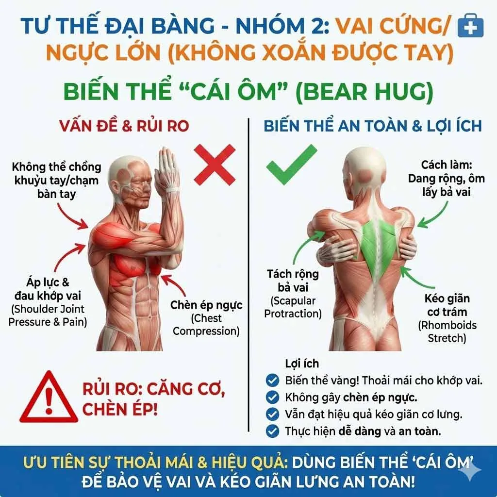biến thể tư thế đại bàng cho nhóm Vai cứng/ Ngực lớn (Không xoắn được tay)