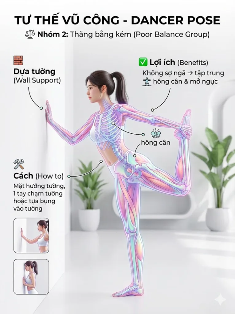 Biến thể và điều chỉnh tư thế vũ công cho người Thăng bằng kém (Balance Issues)