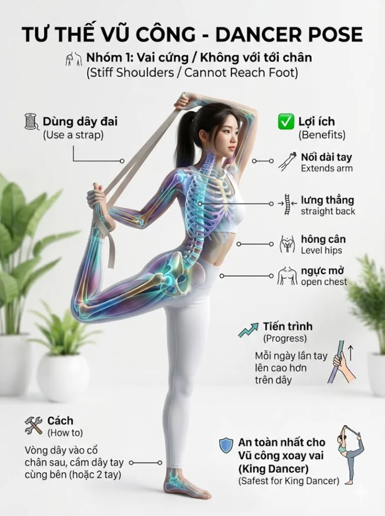 Biến thể và điều chỉnh tư thế vũ công cho người Vai cứng/ Không với tới chân