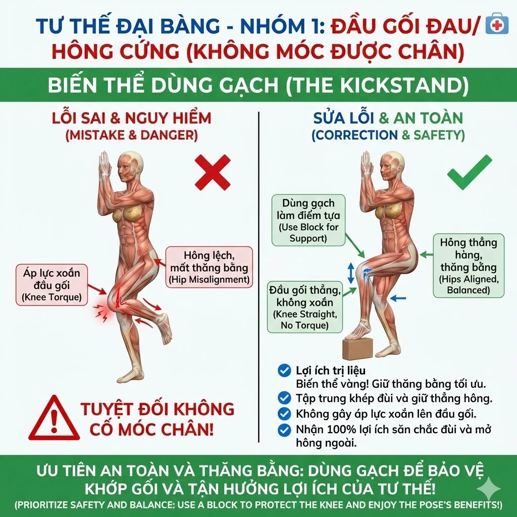 biến thể tư thế đại bàng cho nhóm Đầu gối đau/ Hông cứng