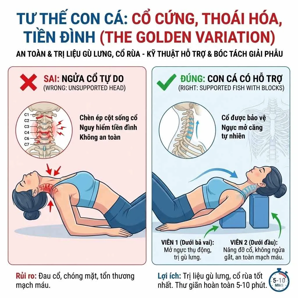 biến thể tư thế con cá cho người Cổ cứng/ Thoái hóa đốt sống cổ/ Tiền đình
